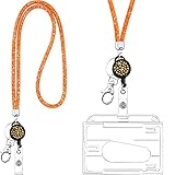 Crystal Lanyard Halskette mit transparentem Ausweishalter und Schlüsselanhänger, Bling Strass Kristall Lanyard Strap Clear Badge Halter und Umhängeband für Schlüssel ID Badge (Orange)