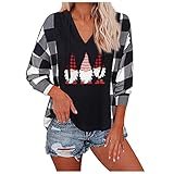 Weihnachten Pullover Damen Schneeflocke Muster Weihnachtspulli Rentier und Schnee Drucken Langarm V-Ausschnitt Christmas Sweatshirt Vintage Xmas Langarmshirt Weihnachtspullover Weihnachts Ob