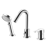 CREA 3 Loch Badewannenarmatur, 3 Loch Wannenrandarmatur mit Ausziehbarem Handbrause, 3 Loch Armatur für Badewanne mit 3-Funktion-Handbrause, C