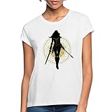 Spreadshirt Warner Bros Wonder Woman Umriss Mit Waffen Frauen Oversize T-Shirt, XXL, Weiß