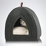 Bedsure Katzenhöhle für große Katzen - Katzenbett waschbar grau mit super weichem flauschigem Sherpa Innerkissen Abwaschbar L35xB35xH38cm, Dunkelg