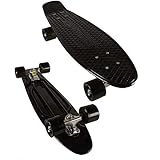 55,9 cm Vintage Skateboard – Skate für Anfänger und Profis – Shortboard für Kinder und Erwachsene – stylisches Board mit austauschbaren Rollen, Schwarz/L