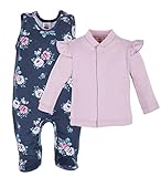 Makoma Baby Erstausstattung Strampler-Set mit Langarmshirt für Säuglinge & Neugeborene Jungen und Mädchen (50 – 74) (62, RoseBonica)