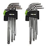 Innensechskantschlüssel Set mit Kugelkopf und TX schlüssel set- Wrexon-Professioneller Schlüsselset mit gummiertem, abschließbarem Griff - Hochwertiges Edelstahlset, bestehend aus 18 E