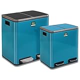 Mülleimer Felix | Edelstahl | 2-Fach-Trennsystem | Mit Schließdämpfer | 2 herausnehmbare Behälter | 30 oder 60 Liter (2 x 15 Liter, Blau)