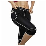 Bingrong Damen Sauna Effekt Sporthose Hohe Taille Neoprene Training Abnehmen Thermal Schweiß Schnelltrocknend Tasche Bauchkontrolle Oberschenkel Shaper, Schwarz-weiß, M