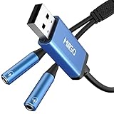 MillSO USB auf 2 x 3.5mm Audio Klinken Adapter, 4-polige 3,5mm Klinke Y Kabel für Smartphone, Xbox One, PS4, PS5, Kopfhörer oder 4 Pole TRRS Mikrofon, USB Externe Soundkarte Saphirblau -28