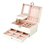 Suytan Schmuck Organizer Box Schmuckschatulle Halskette Ring Aufbewahrungsorganisator Großer Schmuckschrank Geschenketui Für Mädchen Mutter Frauen,Weiß,22,5 X 17 X 12