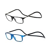 MMOWW 2-Pack-Lesebrille Herren Damen - magnetisch verstellbare Lesebrille mit hängendem Hals, verstellbare Bügel（Schwarz+Blau,+2.0）