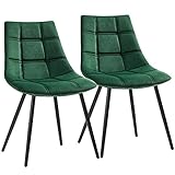 SONGMICS Esszimmerstühle 2er Set, Moderne Küchenstühle, Polsterstühle mit Metallbeinen, Samtoberfläche, Loungesessel, grün LDC084C01