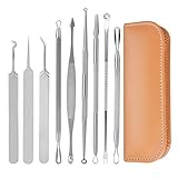 Mitesserentferner Komedonenquetscher Set, Kapmore 9PCS Pickel Ausdrücken Werkzeug Komedonenquetscher mit Ledertasche für Behandlung Pickel Akne Weihnachten Geschenk