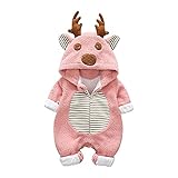 Karikatur Rentier Ohr Baby Flanell Overall Pyjama Elch Hirsch Ohr Neugeborenes Jungen Mädchen Overall Vlies Strampler mit Kapuze Langarm Spielanzug Neugeborene Spieler Winter Jumpsuit Schlafanzug