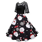 Weihnachtskleid Damen Retro Vintage Ärmellos Elegant Cocktailkleide Weihnachtsmann 1950er Vintage Weihnachten Cocktailkleid Weihnachtsfeier Kleider A-Linie Abend Party