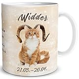 TRIOSK Tasse Katze lustig mit Spruch Sternzeichen Widder Katzenmotiv Horoskop Geschenk für Katzenliebhaber Geburtstag Frauen F