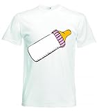 T-Shirt Flasche- NIPPEL- Formel- ROSA- Milch- Lebensmittel- WEIß- Trinken- ISOLIERT in Weiss für Herren- Damen- Kinder- 104-5XL