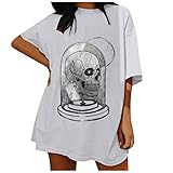 Damen Oberteile Modish Kreatives Totenkopf Muster Kurzarm T-Shirt Tops Vintage Drucken Lose Tunika Bluse Tops Rundhals Oversized Mode Sommer Basic Shirt Teenager Mädchen Streetwear T