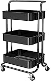 XXCHUIJU Trolley, 3 Stufen, Servierwagen mit Griff, multifunktionales Metallküchenwagen mit 2 Bremsen, einfache Montage, Ideal für Büro, Zuhause, Küche, Schlafzimmer, Badezimmer, schw