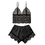 Schlafanzug Set Damen Sexy Spitze Pyjamas Nachtwäsche Hausanzug Hausanzug Push-Up-Weste Top BH + Hose Anzug Verband Unterhose Negligees Babydoll D