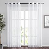 PONY DANCE Vorhänge Wohnzimmer Gardienen 2-Set - H 200 x B 140 cm Vorhang Durchsichtig Weiß Schlafzimmer Gardinen und Vorhänge Ösenvorhang Transp