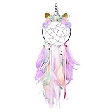 Basumee Kinder Traumfänger Einhorn Dreamcatcher Handgemachter Einhornform Traumfänger fur Kinderzimmer Deko 20x72 cm aus Metallring und Feder…