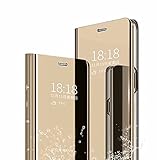 TingYR Hülle für Xiaomi Redmi 9i Sport Schutzhülle, Plating Spiegel Tasche Cover Smart Handyhülle Schutzhülle Flip Lederhülle Etui, Handyhülle Case für Xiaomi Redmi 9i Sport.(Gold)