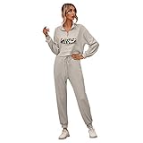 DUIGUN Damen Reißverschluss Freizeitanzug Wintermode Einfarbig Vollarm Sweatshirt + Hose Sportswear Bekleidungsset Sportbekleidung Yogaanzug Trainanzug Hoodie Langarm Oberteil Top + Lange H