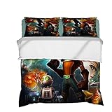 ZJJIAM Playstation Bettwäsche-Set, Ratchet & Clank-Kinderbettbezug 135x200/2 Kissenbezug, 3D-Spielblätter, Einzelbett Bettbezug (2,135X200CM+2 * 80X80CM)