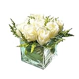 Künstliche Blumen Künstliche Blumen Gefälschte Blume mit Glasvase Set, künstliche Rosen-Silk Blumen-Satz, Wohnzimmer-Esstisch Gefälschte Blume Mini Topfblumendekoration Pflanzen für die Wohnzimmerdek