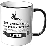 JUNIWORDS Tasse - Ich denke an Klettern - Wähle Motiv & Farbe - Schw