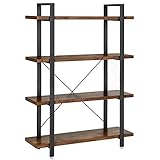 VASAGLE Industrielles Bücherregal, 4-lagig, stabiles Bücherregal, Ablageregal, einfache Montage, Wohnzimmer, Schlafzimmer, Büro, rustikales Braun ULLS54BX