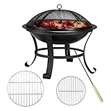 Feuerschale,Ø55cm Feuerschalen für Den Garten,Multifunktional Feuerschale mit Funkenschutz,Schürhaken Lang,Grillrost Rund & Kohlerost,Feuerstelle Feuerkorb für BBQ,Heizung,G