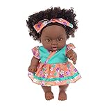 Schwarzes Puppenbaby 20cm Puppe Afrikanisches Schwarzes Mädchen Baby Lebensleine Simulation Spielzeug Baby Mädchen Puppe Afrikanische Puppenkörper Neugeborenen Puppe Mit Grünorange Blumenrock Fü