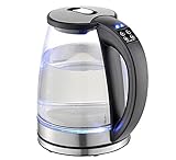 Glas Wasserkocher 1,7 Liter | 2200 Watt | Edelstahl mit Temperaturwahl | 100% BPA FREI | Warmhaltefunktion | LED Beleuchtung im Farbwechsel | Temperatureinstellung (40°C-100°C) (Digitaler Bildschirm)