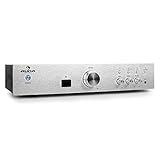 auna AV2-CD508BT Verstärker - Verstärker HiFi mit max. 600 Watt Leistung, Amplifier mit Bluetooth, Aux-In, 3 x Stereo-Cinch-Line-Eingang, Massive Edelstahl-Frontblende, inkl. Fernbedienung, Silb