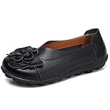 Gaatpot Damen Mokassins Atmungsaktiv Leder Bootsschuhe Freizeit Loafers Flache Fahren Halbschuhe Schuhe Schwarz 40.5 EU = 42 CN