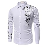 QWERD Herren Freizeit Hemden Slim Button Down Long Sleeves Dress Shirt Tops Herren Print Button Down Kleid Hemd Mode Langarm Casual Shirt Druck Retro Langarmhemd Für Anzug Business Hochzeit F