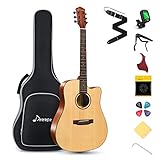 Donner Akustik Gitarre 4/4 Anfänger Erwachsene Akustikgitarre Cutaway Einsteiger Kit 41 Zoll voller Größe Gitarren Starter Mahagoni Fichte mit 6 Saiten Tasche Capo Plektren G