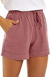 SMENG Sommer beiläufige Art und Weise lose Hosen Kurze Hose Damen Workout Kordelzug Damen Shorts Kurze Sporthose Lounge mit Taschen Rosa XL