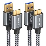 JSAUX USB 3.0 Mikrokabel, 1M+2M [2 Pack] Externes Festplattenkabel USB A Stecker auf Micro B Ladekabel Kompatibel mit Toshiba, WD, Seagate Festplatte, Samsung Galaxy S5/Note 3/Note Pro 12,2