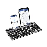 RIIEYOCA Multi-Devcie Bluetooth-Tastatur, Dual-Modus & wiederaufladbare Slim Wireless-Tastatur, Wechseln zu 2 Geräten kompatibel für iOS/Android/Windows,Layout QWERTY(Eisengrau)