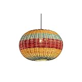 Wylolik Kinderzimmer Lichter, Regenbogen Sphere Kronleuchter, Vintage Wicker Rattan Pendelleuchte Einzelne Kreativität Küche Insel Hängelampen Handgewebt Bambuslampe Rattan Lampenschirm L