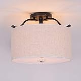 ZHQHYQHHX Deckenleuchte Moderne runder Entwurf Linen Textile Lampshade Acrylic Panel-Decken-Beleuchtung 5 Flammen Ø40cm E27 Max 60W