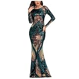 Sexy Abendkleid für Damen, Rundhalsausschnitt, Pailletten, schmale Passform, Meerjungfrau, Cocktailkleid, figurbetont, formelles Ballkleid, langes Kleid, grün, M