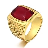 Beydodo Edelstahl Männer Ring mit Stein, Freundschaftsring Gold Ring Personalisiert Gothic Rot Opal Ring mit Filigree Größe 54 (17.2)