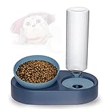 Katzennapf Futternapf Katzen 2 in 1 Katzennäpfe,15°Neigung Reduzieren Sie Nacken Schmerzen,Mit automatischem Wasserspender,Für Katze Welpe,Kaninchen Futter und W