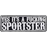 Motorrad Aufnäher: Yes, It's a Fucking Sportster Aufbügler Biker Patch Rocker Bügelbilder Cruiser Sticker Geschenk Motorrad-Fahrer DIY Applikation für Jacke/Weste/Jeans/Boots 100x35