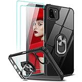 LeYi Hülle Kompatibel mit Samsung Galaxy A22 5G Handyhülle und Panzerglas Schutzfolie(2 Stück),Ringhalter Schutzhülle Crystal Clear Acryl Cover Air Cushion Bumper Handy Hüllen Case Schw