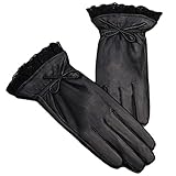 mimiliy und Winter Lederhandschuhe Damen Dünne Mode Spitze Bowknot Plus Samt Dicke Warme Leder Damen Lederhandschuhe Touchscreen Wind und Kaltschutz Baumwollhandschuhe (Color : Style 2, Size : XL)