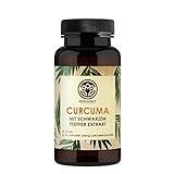 Curcuma Extrakt Kapseln - Hochdosiert - Curcumin-Gehalt JE Kapsel wie ca. 10.000mg Kurkuma - 90 vegane Kapseln aus DE - mit Bio C