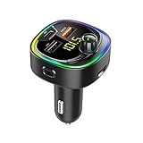 IVETTO Bluetooth FM Transmitter Radio Bluetooth Adapter Auto Freisprecheinrichtung mit Dual USB Anschlüsse und Typ-C Aufladung QC3.0 Schnellladung,Buntes LED Backlit,TF-Karte,USB-Laufwerk